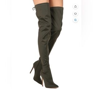 Elegant Over-the-Knee Boots in Olive Green size 8